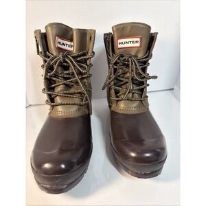 Hunter Corwin Lace-Up Leather & Rubber Duck Boots size US 8M/9W Two Tone Brown